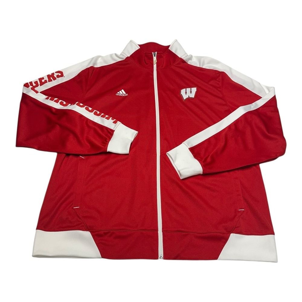 Adidas Wisconsin Badgers Jacket Mens Sz XXL Red Full Zip Track NCAA